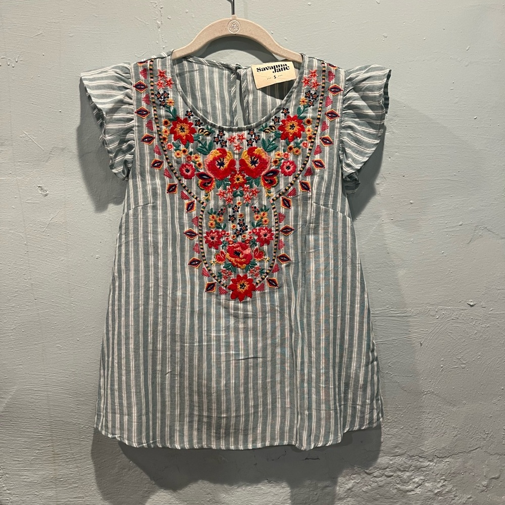 Never worn floral embroidered flutter sleeve top